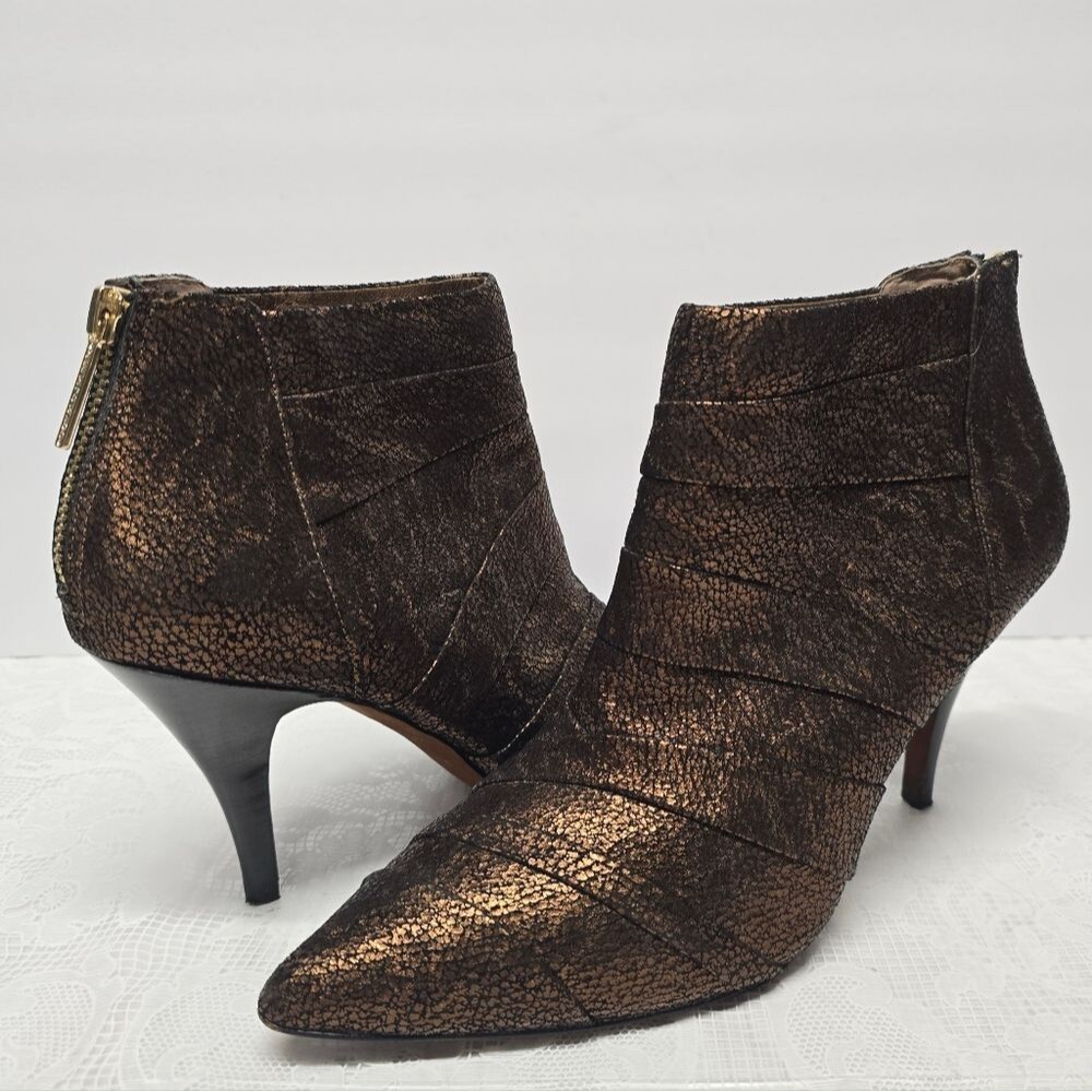 Donald J Pliner Turk Bronze Metallic Leather Pleated Ankle Booties Women's 9.5